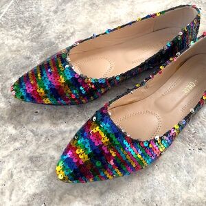 CHASE + CHLOE Rainbow Sequin Pointed Toe Flat
